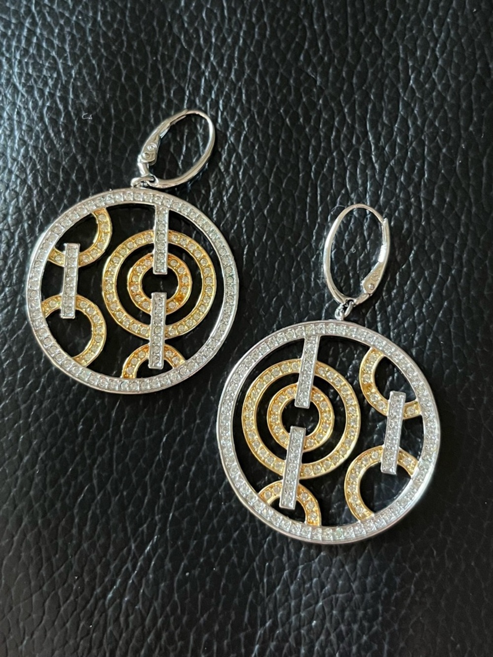 Swarovski Two-Tone Gold & Silver Crystal Circle Drop Earrings